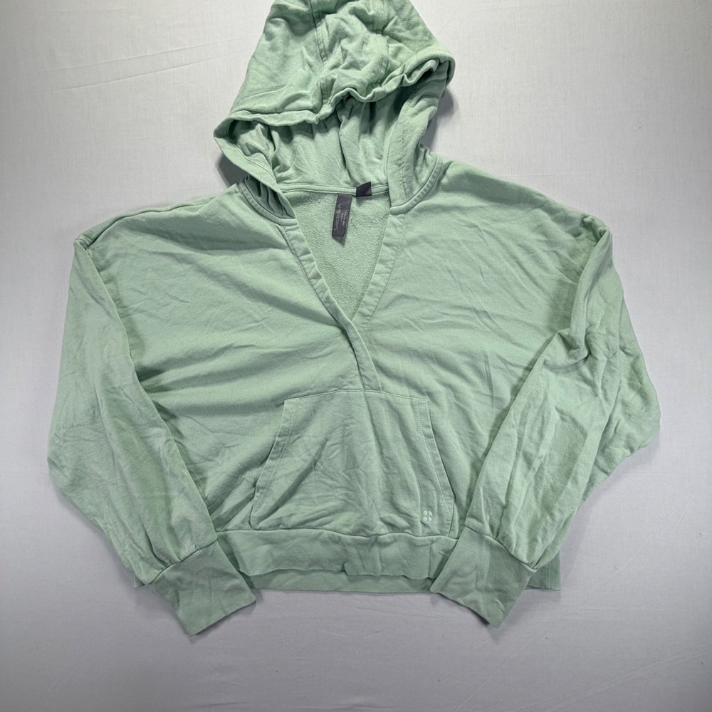 Sweaty Betty London Mint‎ Green V Neck Pullover Hoodie Cropped US 12